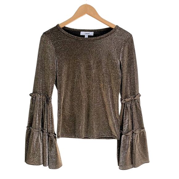 LIKELY Freya Gold Glitter Top Size M - Picture 1 of 8